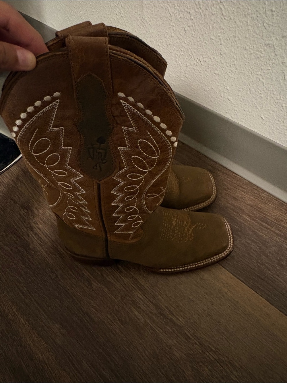 Brown Suede Western Cowboy Boots with White Stitching